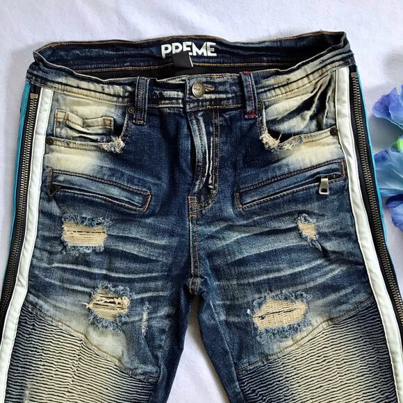 Preme NWOT Medium Wash Distressed Jeans Men 32/32 - Picture 3 of 10